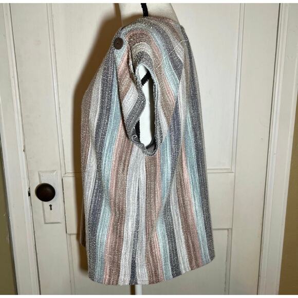 Colorful Short Sleeve Anthropologie W5 Vertical Striped Boxy Blouse Top Medium - Picture 4 of 7